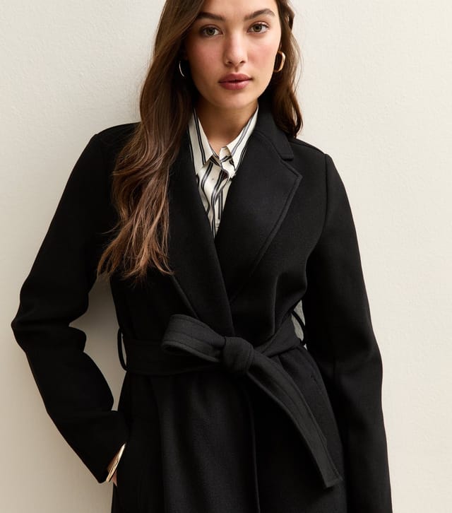 New Look Women's Black Faux Fur Collar Wrap Coat New Look - 3