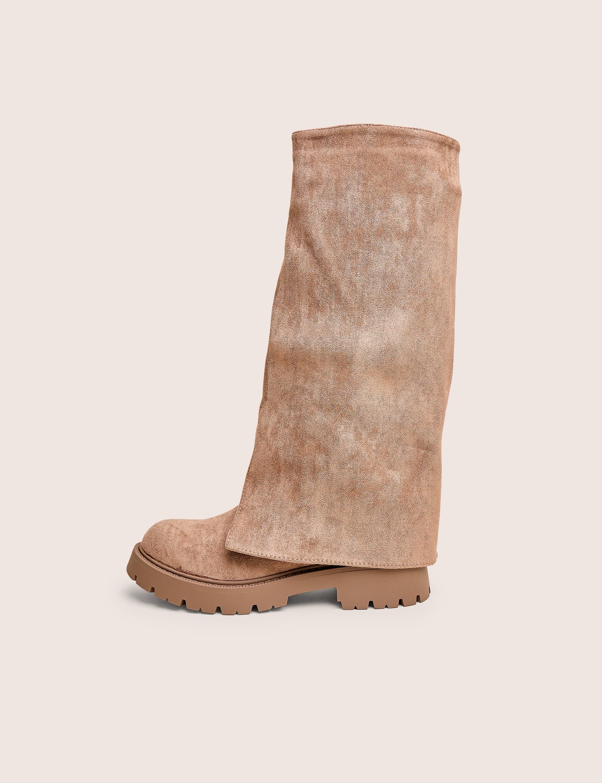 Public Desire Dusty Beige Chunky Sole Faux Suede Fold Over Boots