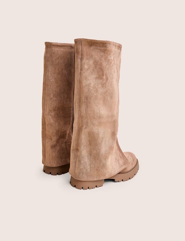 Public Desire Dusty Beige Chunky Sole Faux Suede Fold Over Boots - 3