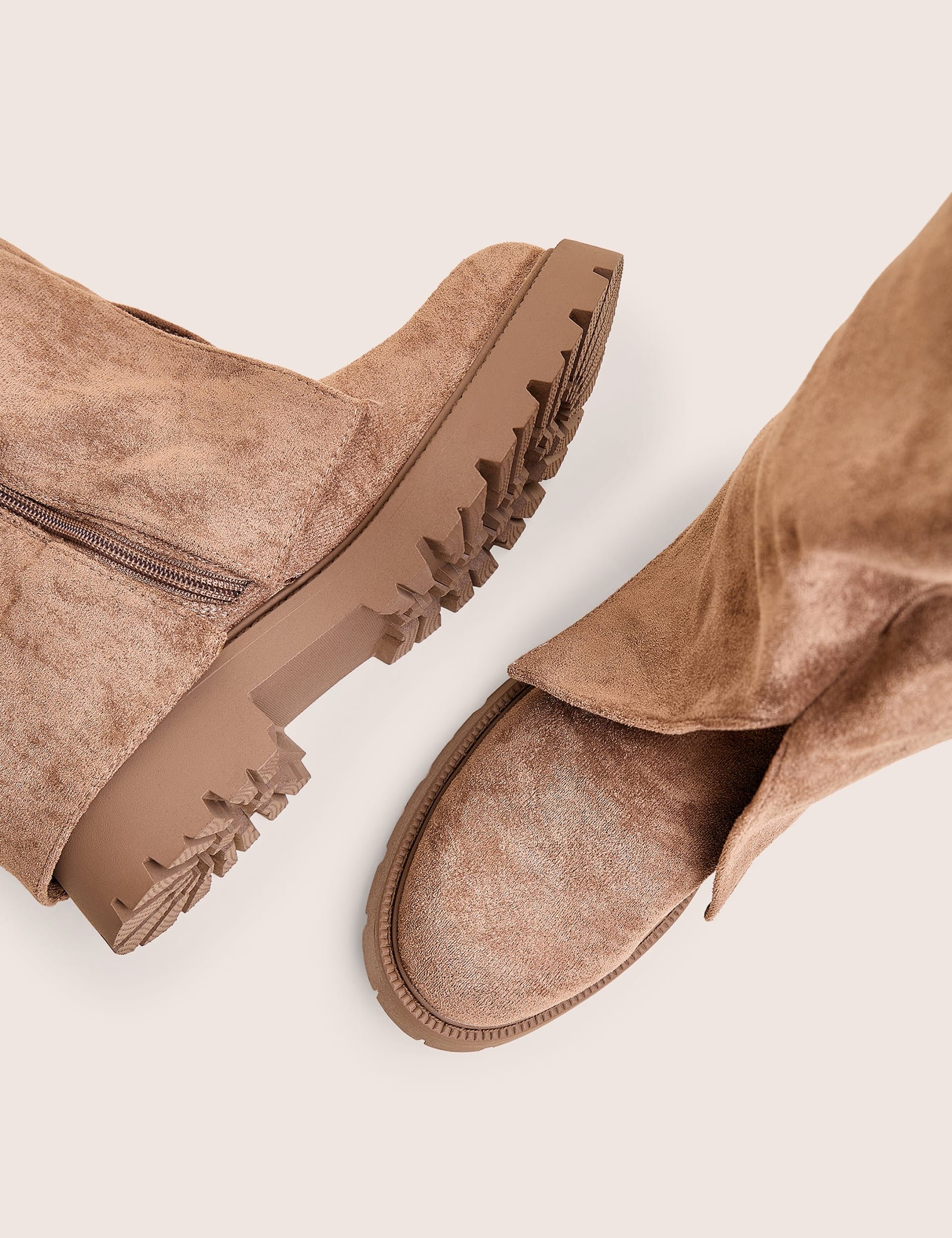 Public Desire Dusty Beige Chunky Sole Faux Suede Fold Over Boots - 4