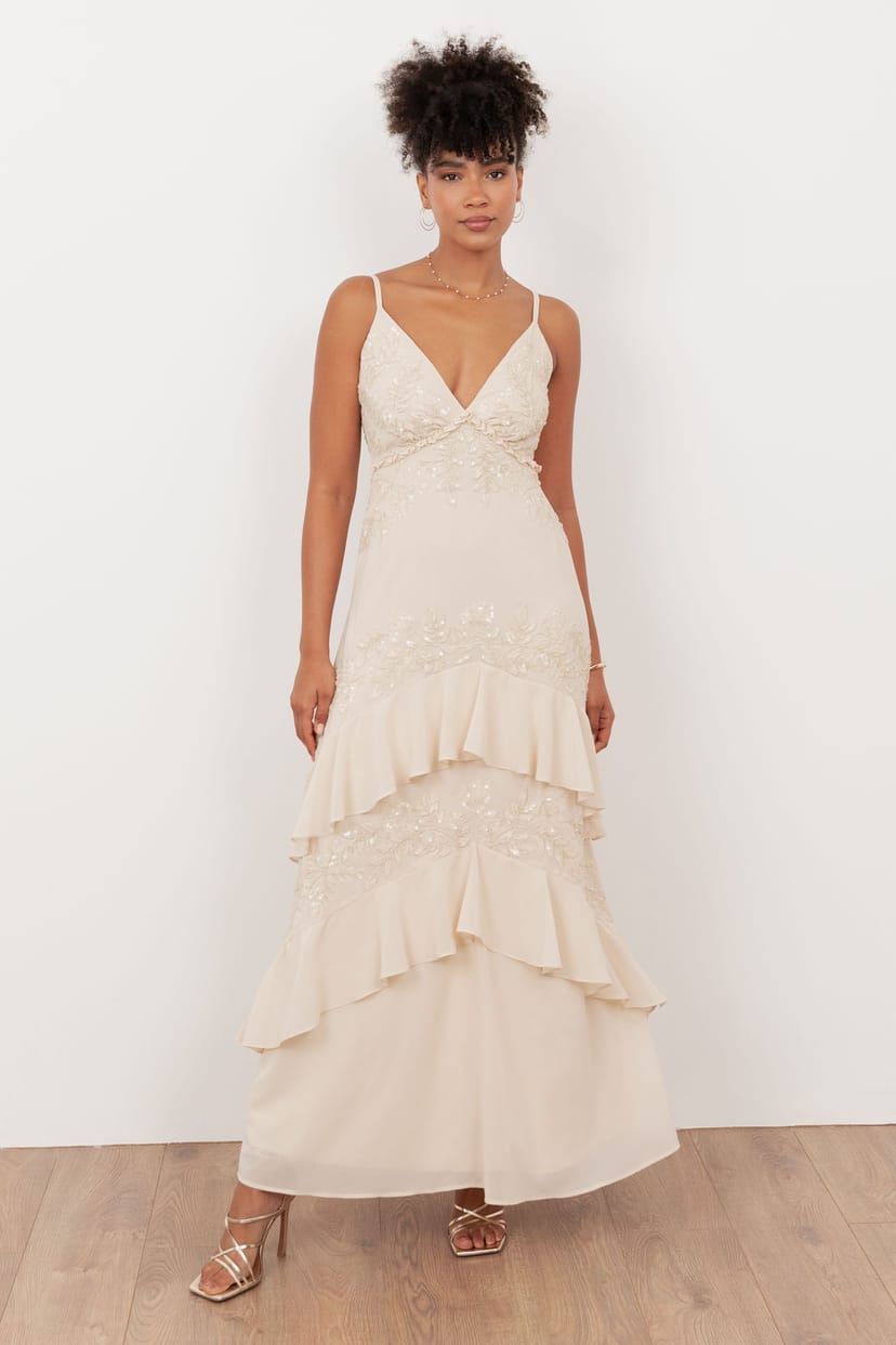 Maya Deluxe Maya Deluxe Women's Embellished Cami Maxi Dress in Nude - 1