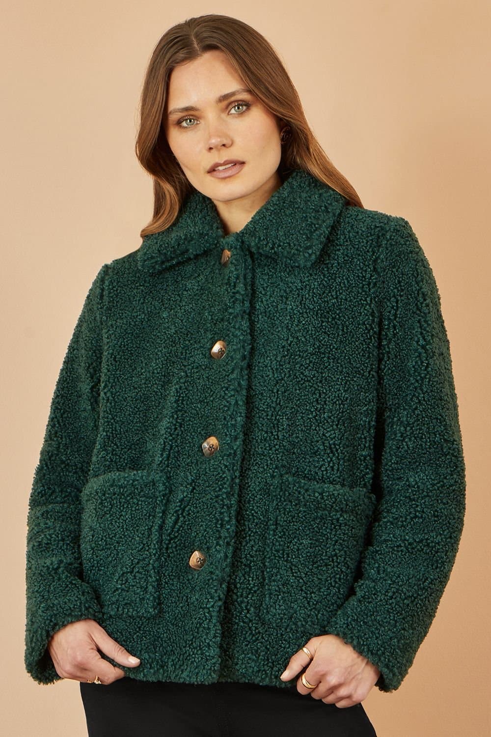 Yumi Yumi Women's Green Short Teddy Bear Jacket