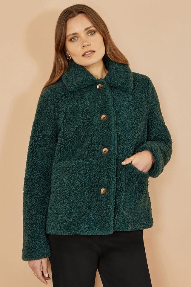 Yumi Yumi Women's Green Short Teddy Bear Jacket - 2