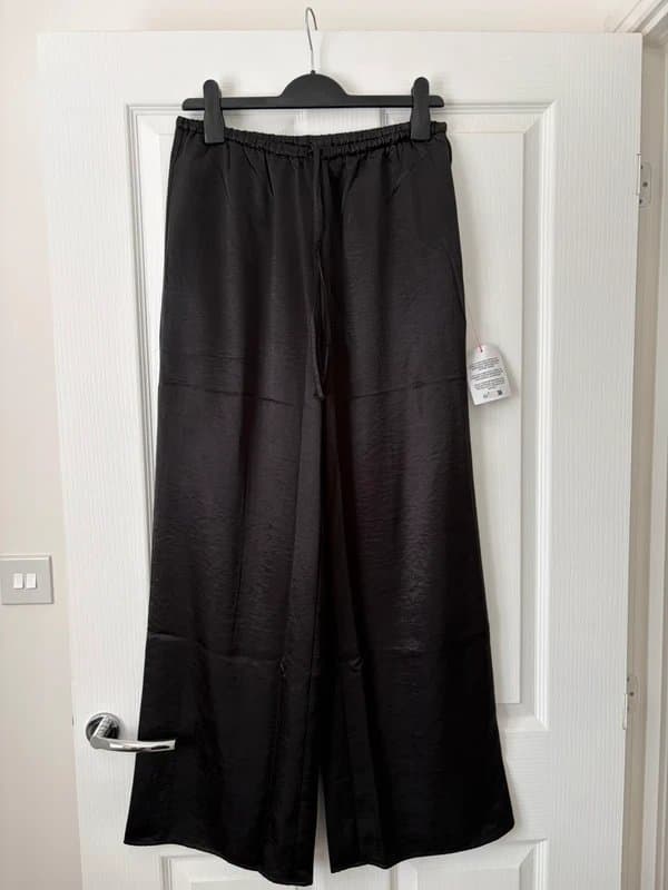 ASOS Black satin wide leg trousers