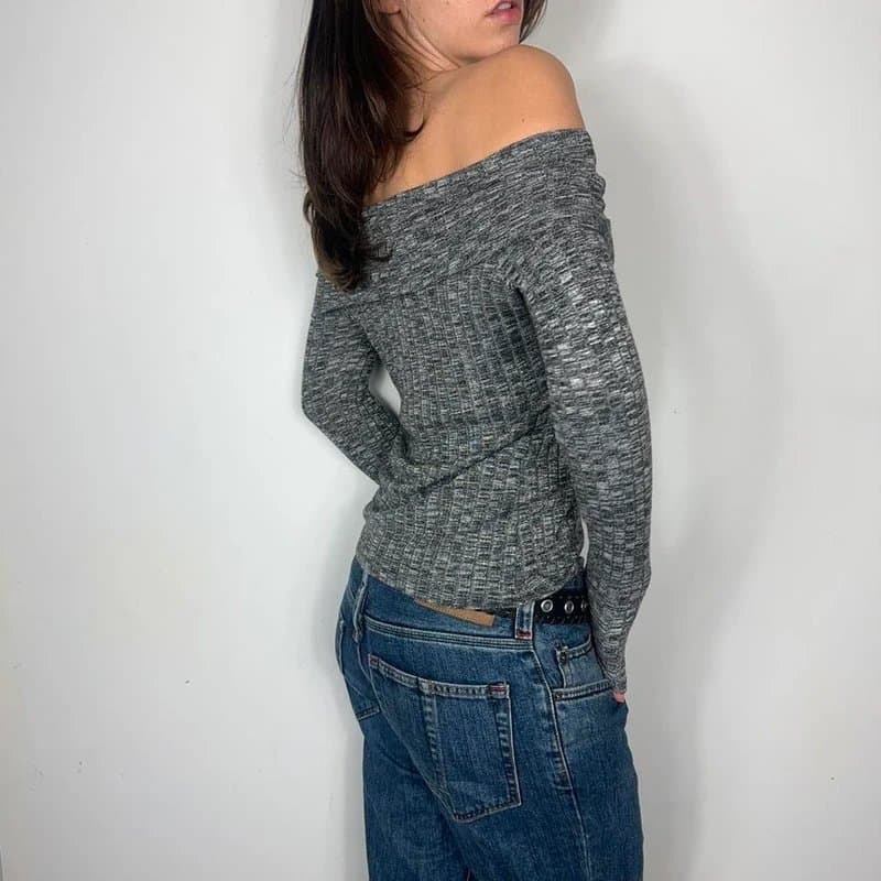 New Look Grey off the shoulder sweater #offtheshoulder