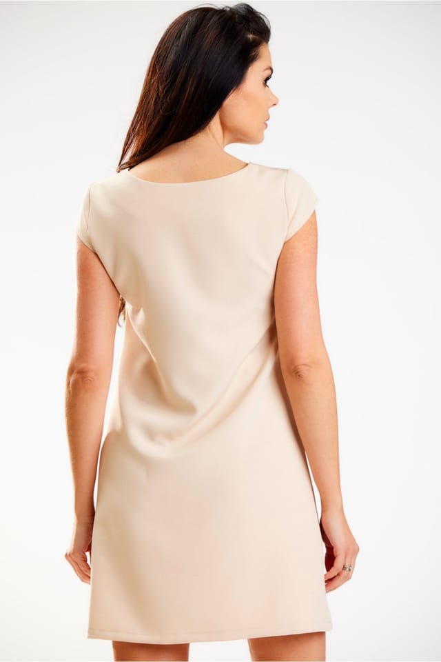 Love Lace Love Lace Women's Elegant Short Sleeve Trapezoid Mini Dress in Beige - 3