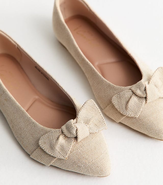 New Look Women's Wide Fit Off White Bow Applique Pointed Ballerina Flats Vegan New Look - 3