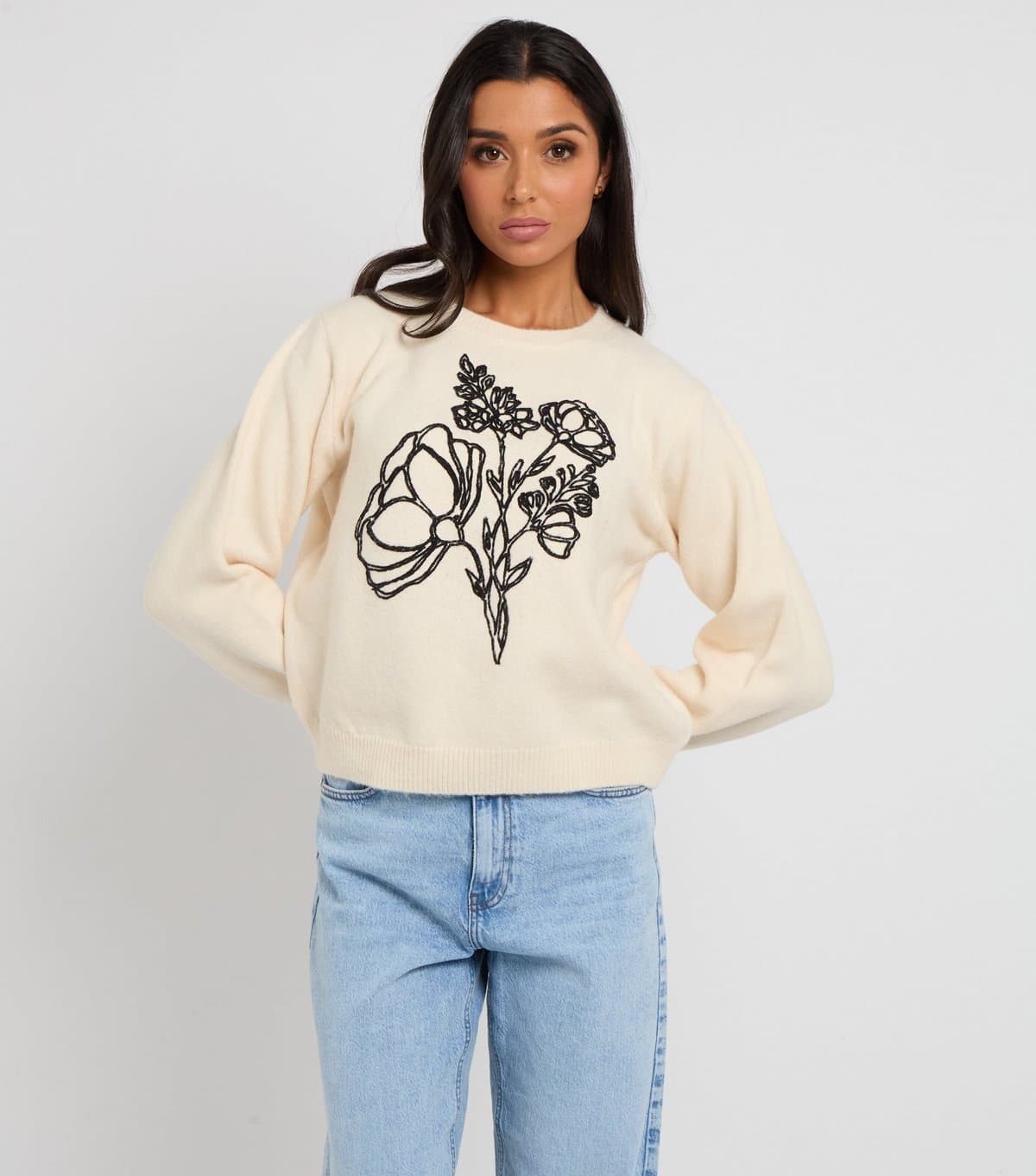 Urban Bliss Women's Cream Floral Embrroidery Jumper Urban Bliss New Look