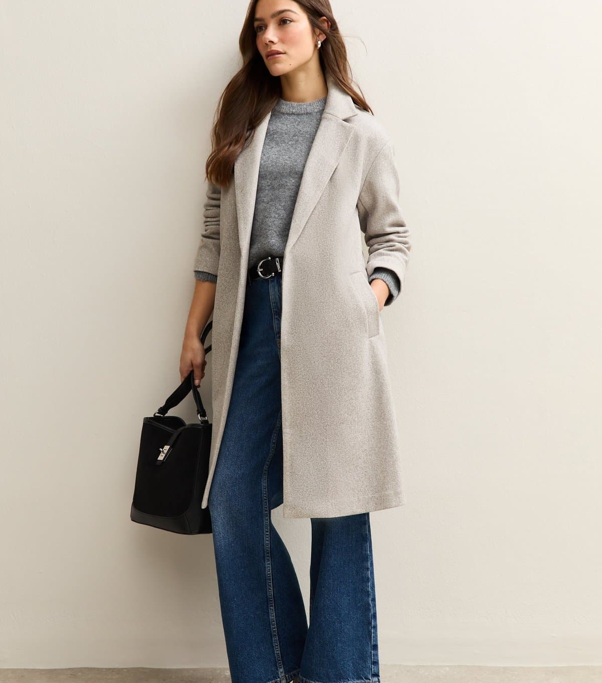 New Look Women's Petite Light Grey Longline Formal Coat New Look