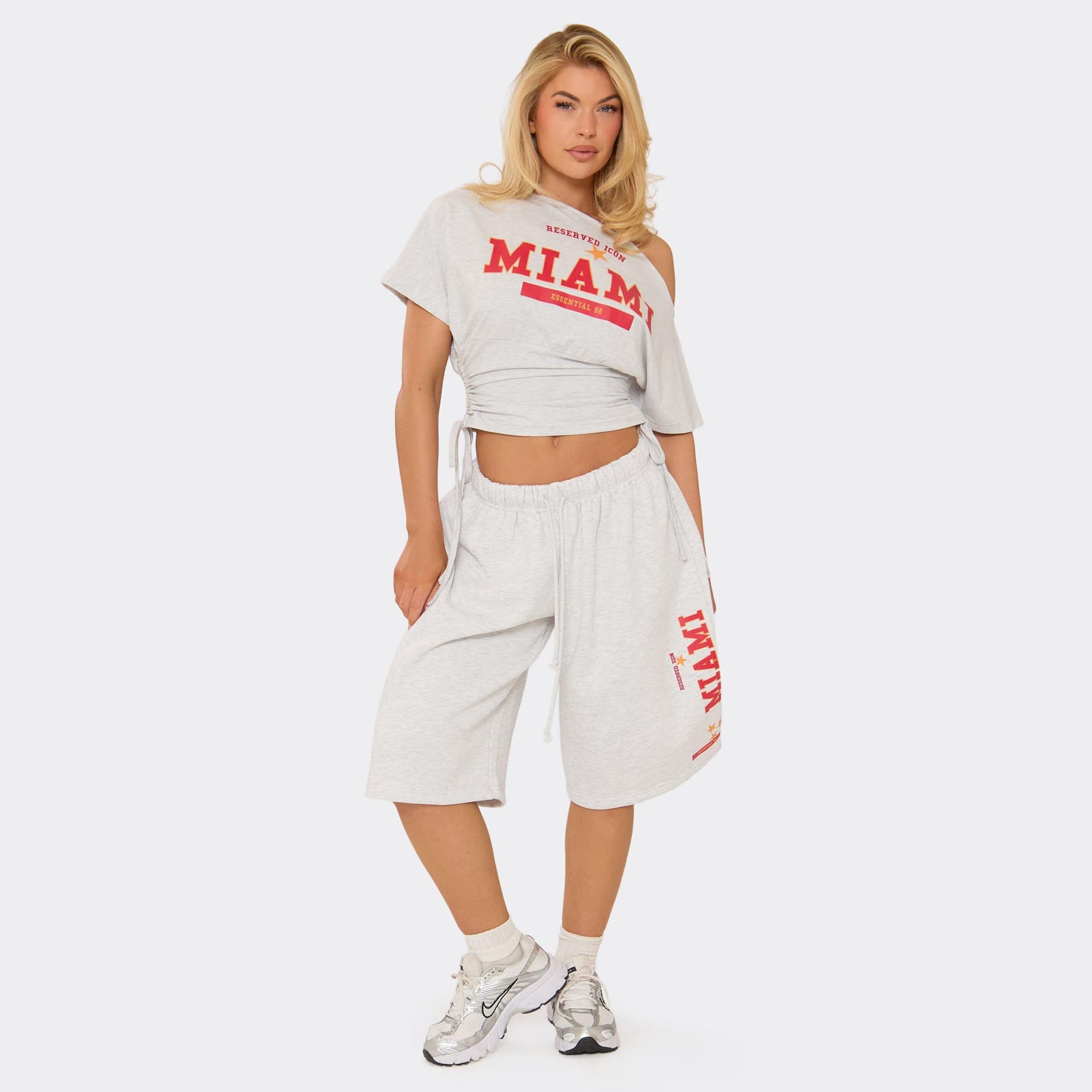 EGO EGO Light Grey Marl Graphic Sweat Jorts, Women's Size UK 6