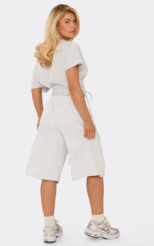 EGO Mid Rise Graphic Sweat Jorts In Light Grey Marl, Women's Size UK 6 - 2