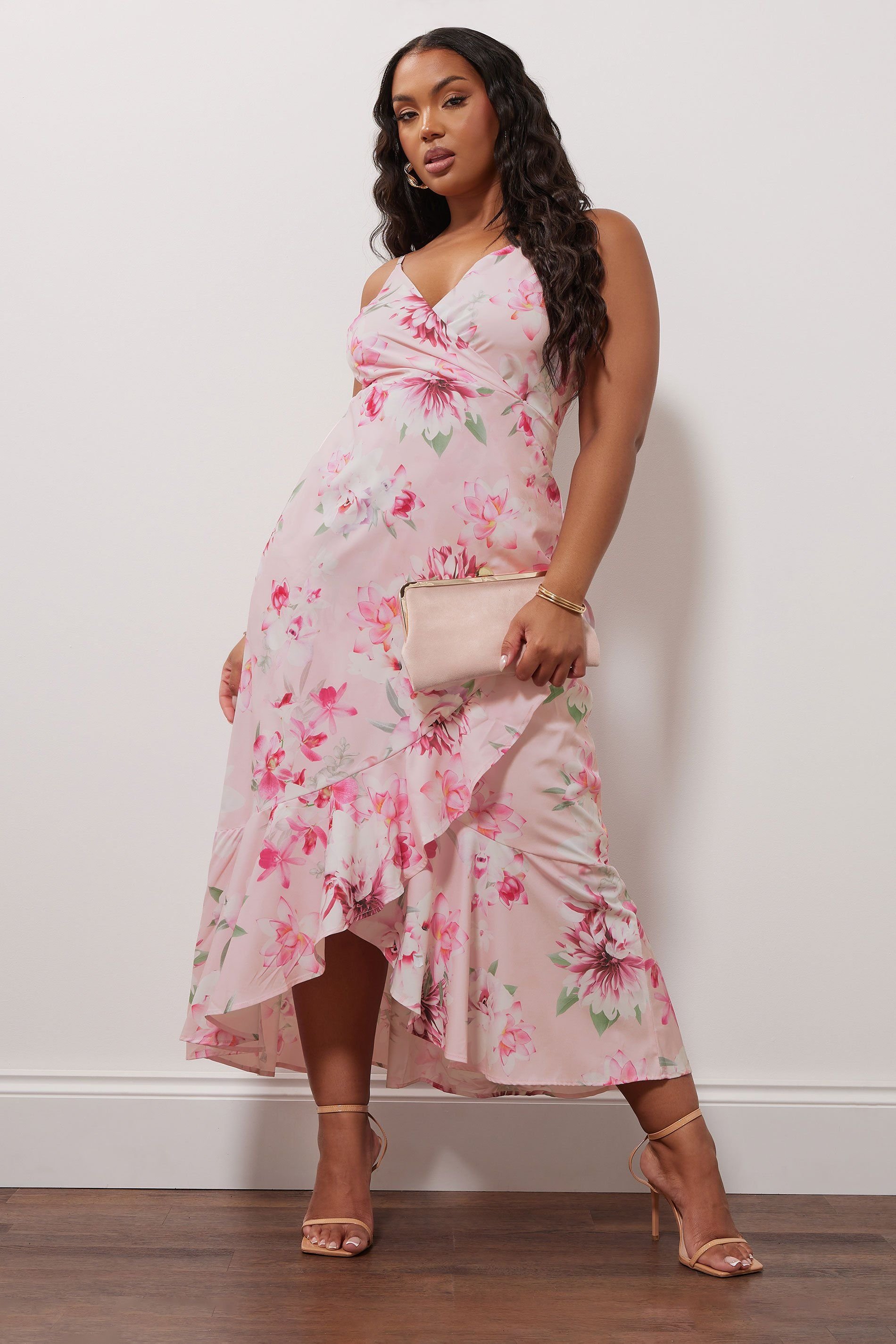 Yours Yours Women's Ruffle Wrap Dress in Pink - 4