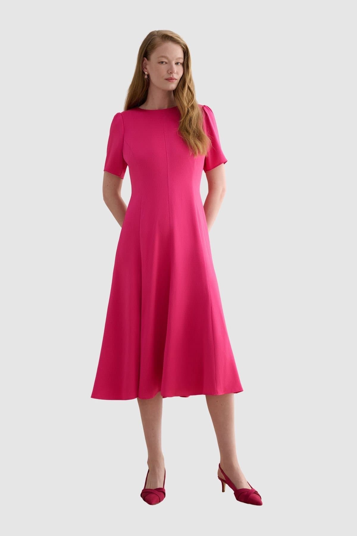 Hobbs London Hobbs London Women's Camille Satin Midi Dress in Fuchsia