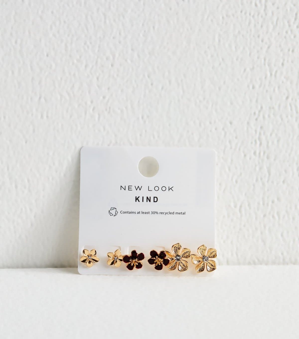 New Look New Look Gold and Burgundy Mini Flower Studs Pack of 3