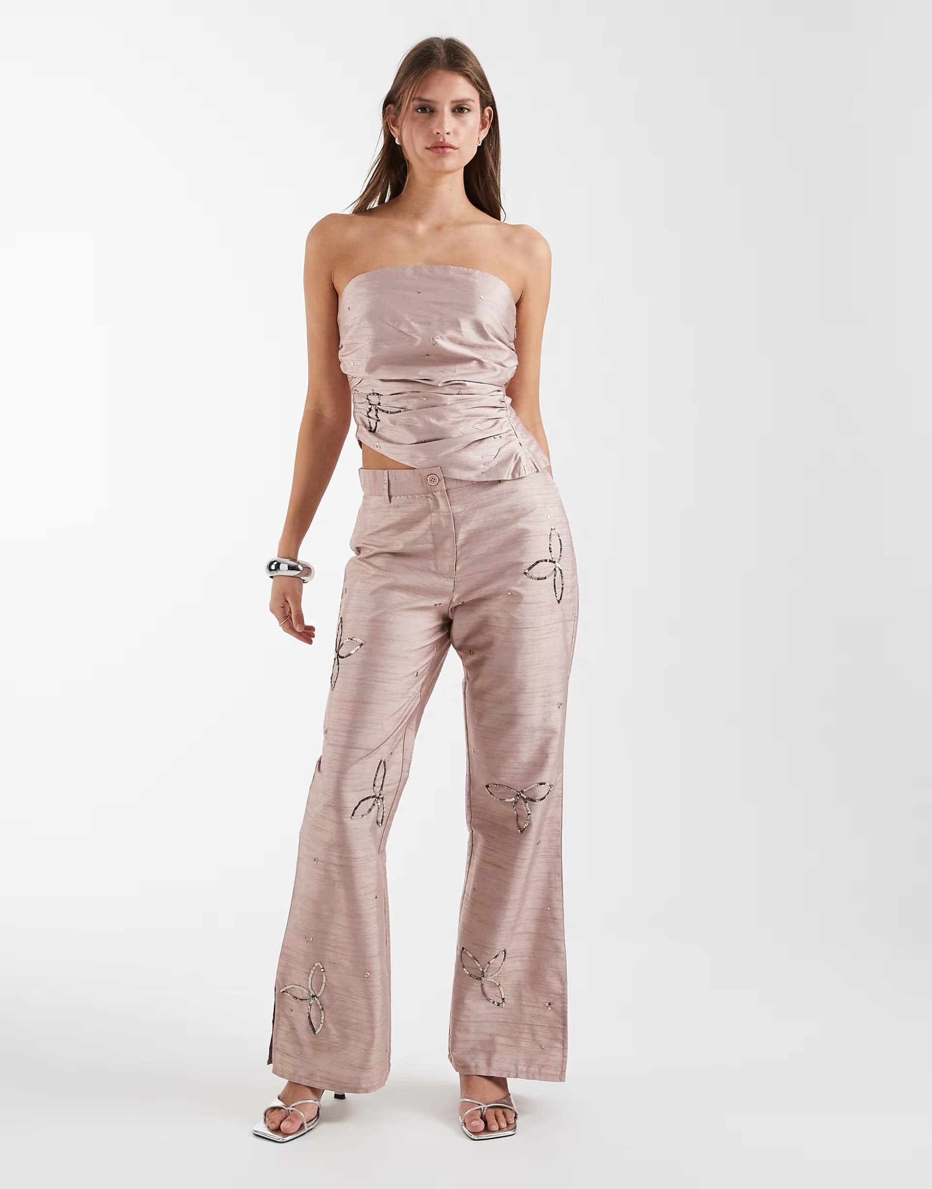 ASOS Laagam amelie textured sequin trouser in sand co-ord