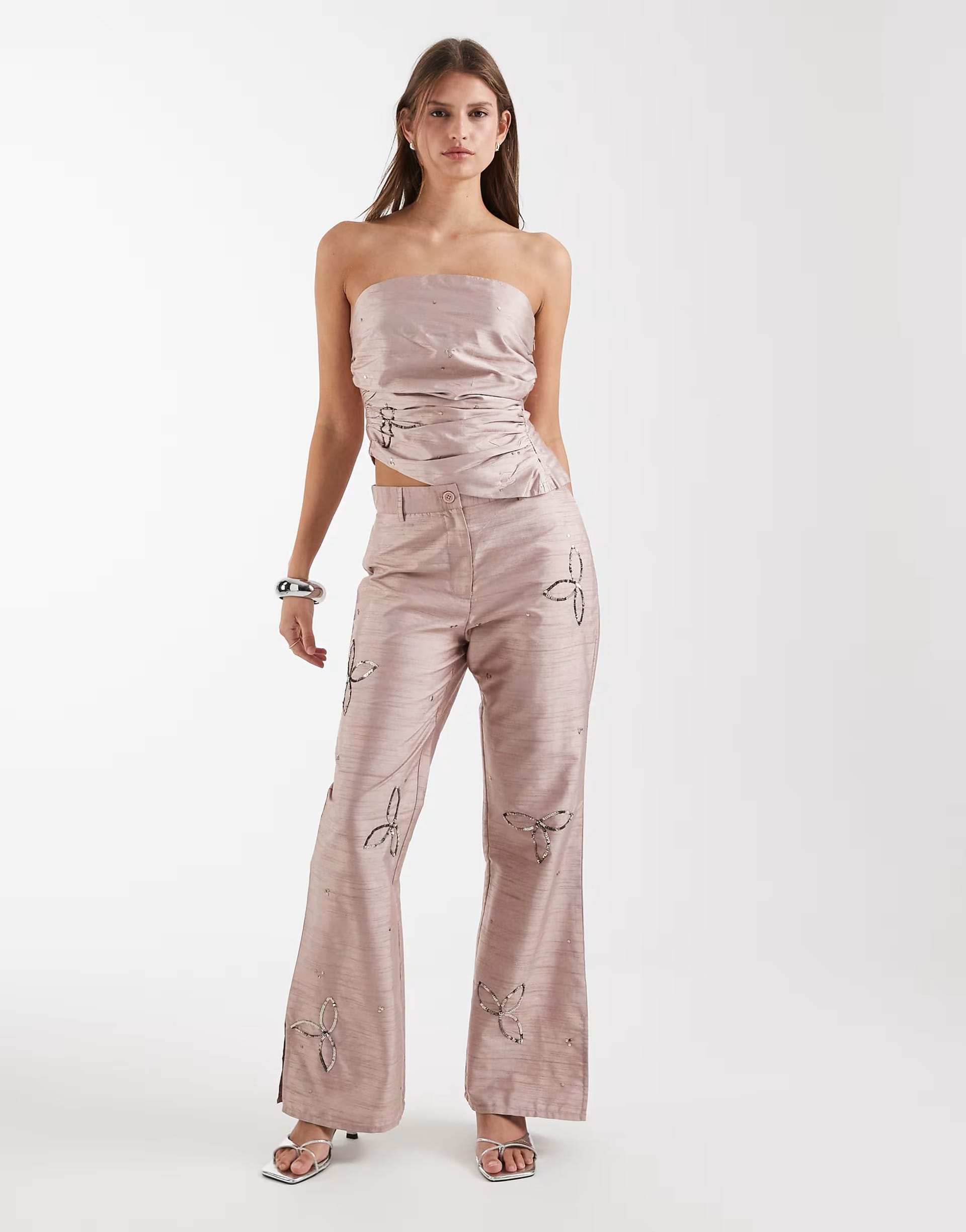 ASOS Amelie Textured Sequin Co-ord in Sand