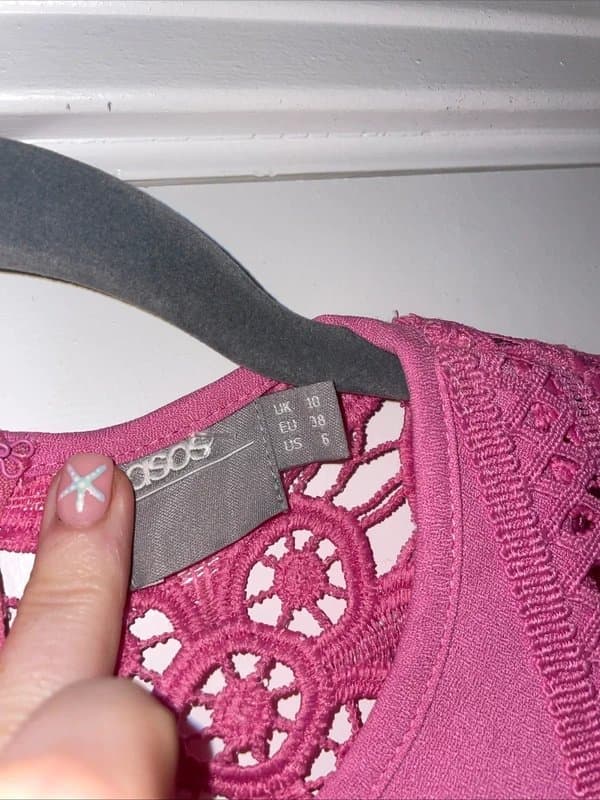 ASOS Asos Pink Crochet Lace Detail Skater Dress Size 10 Summer Occasion Smart