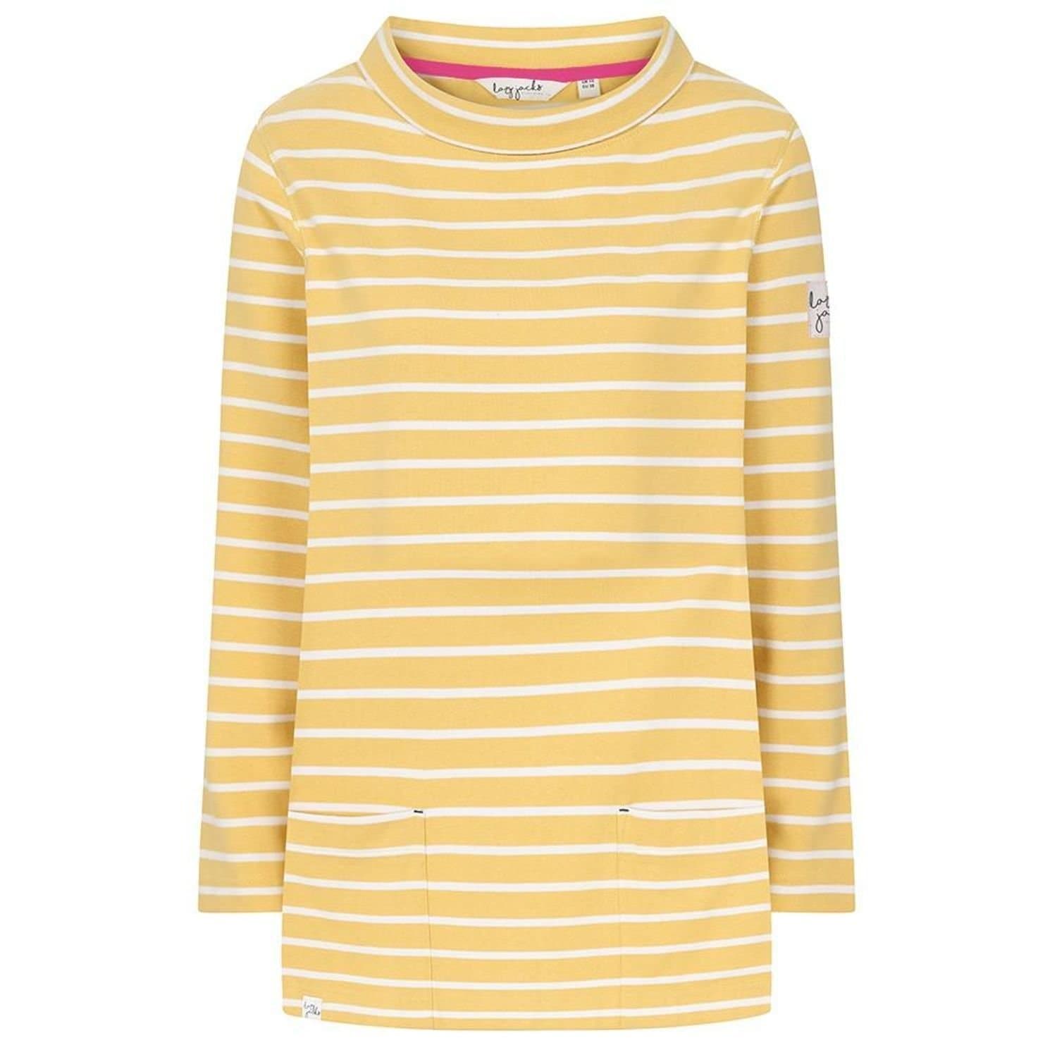 Lazy Jacks Lazy Jacks Women's Striped Roll Neck Sweatshirt in Lemon