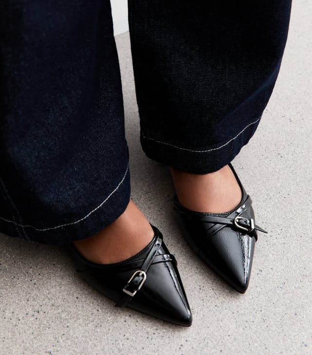 New Look Women's Black Patent Faux Leather D'Orsay Buckle Detail Flats New Look - 2