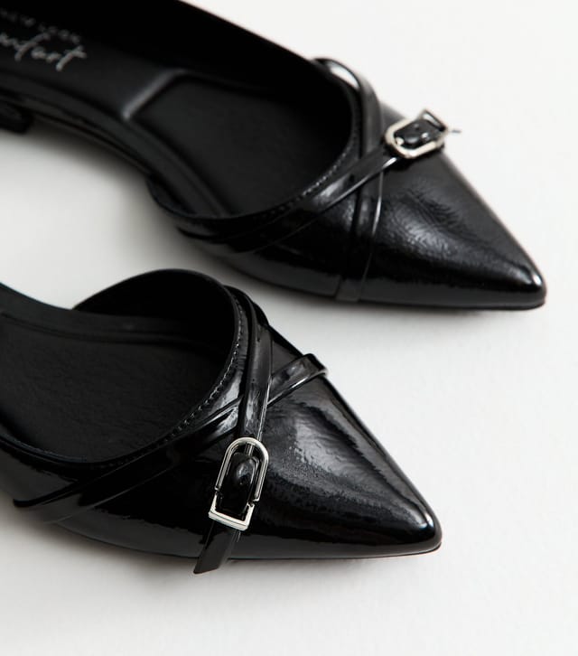 New Look Women's Black Patent Faux Leather D'Orsay Buckle Detail Flats New Look - 3