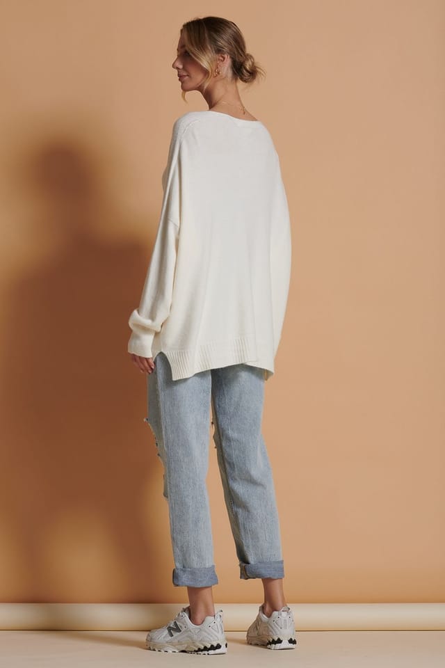 Jolie Moi Jolie Moi Women's Soft Knit Shell Button Cardigan in Off-White - 2