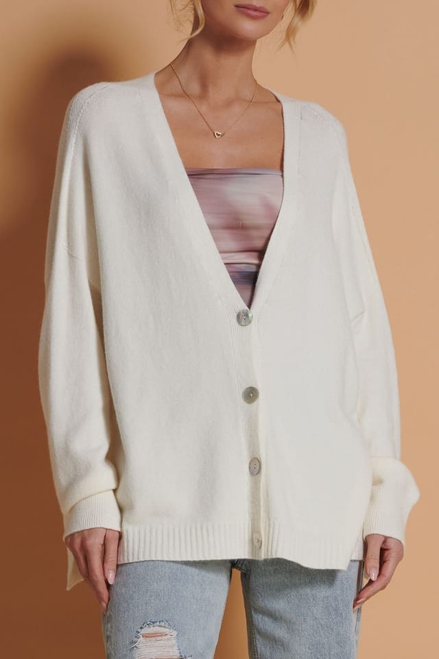 Jolie Moi Jolie Moi Women's Soft Knit Shell Button Cardigan in Off-White - 3