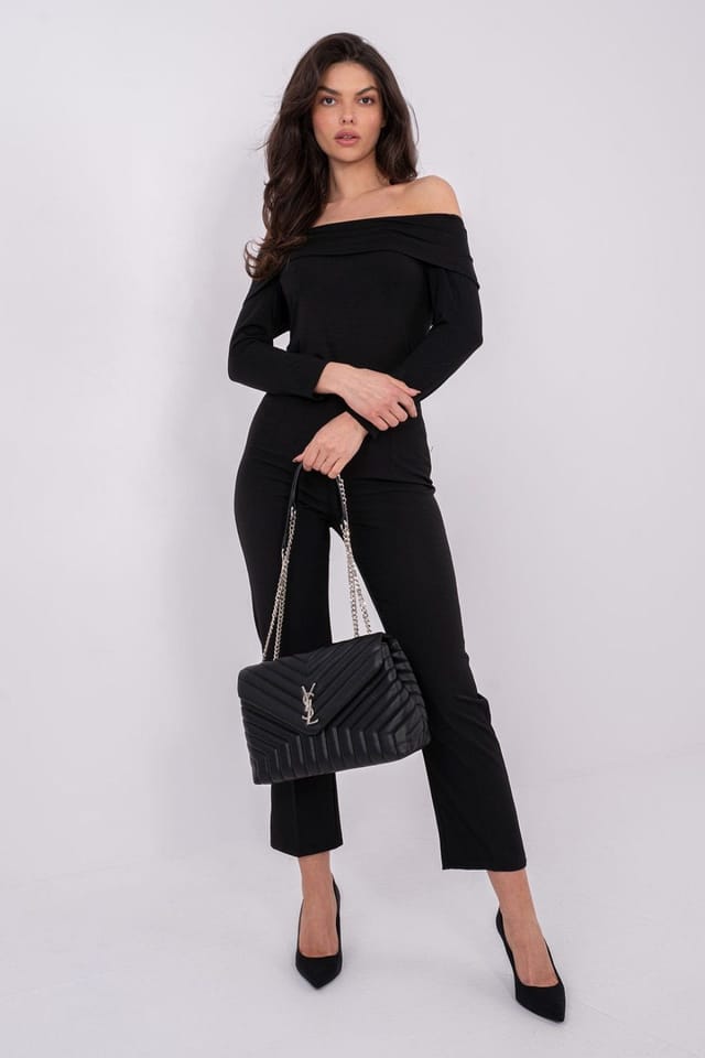 Love Lace Love Lace Women's Fitted Off-Shoulder Viscose Long Sleeve Blouse in Black - 2