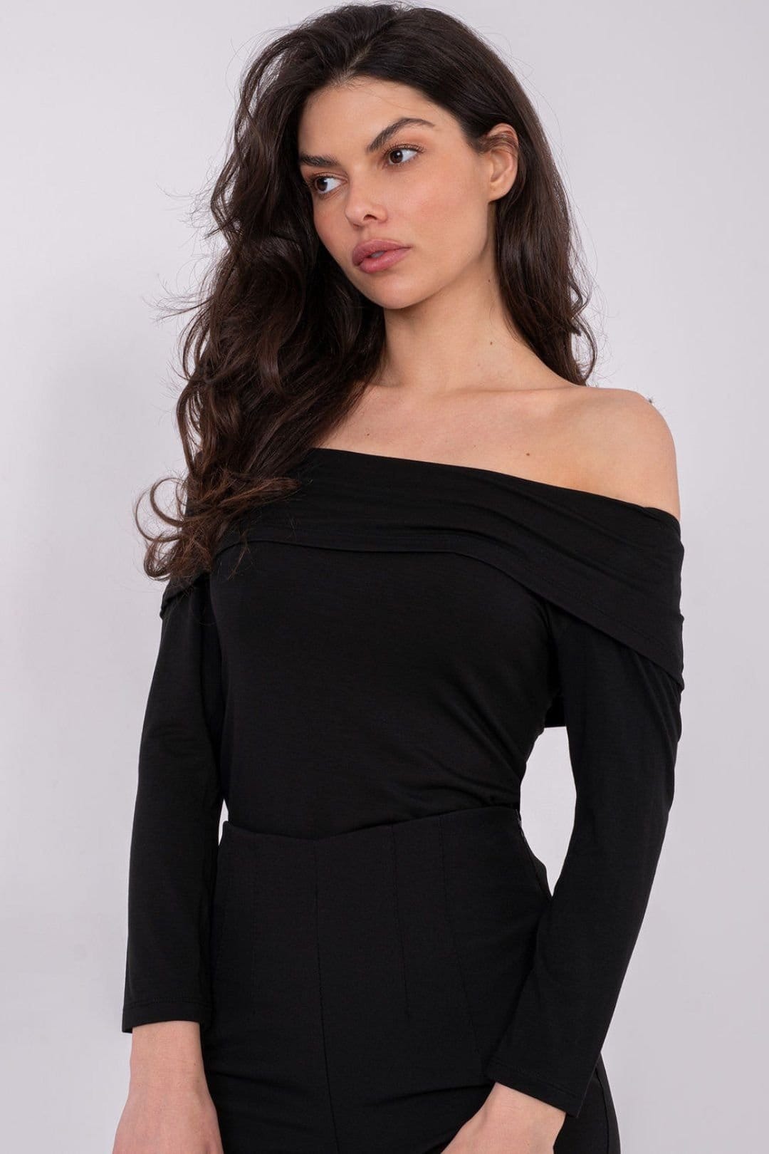 Love Lace Love Lace Women's Fitted Off-Shoulder Viscose Long Sleeve Blouse in Black - 4
