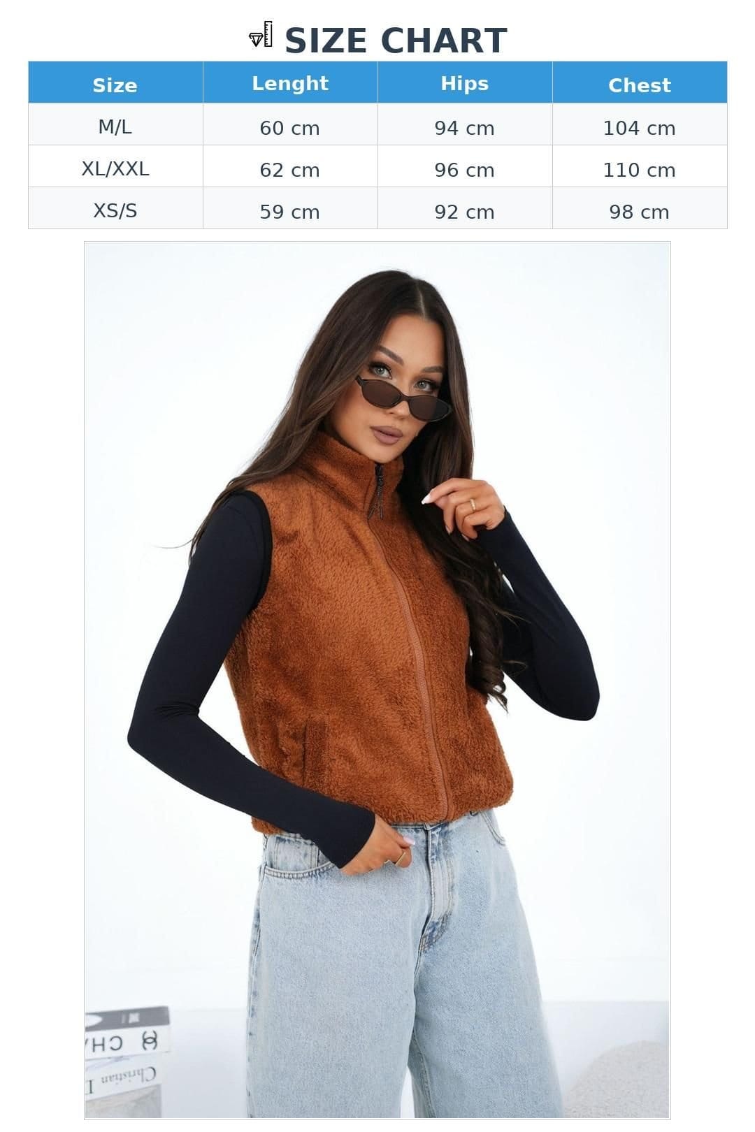 Love Lace Love Lace Women's Stylish Furry Polyester Zip Vest with Pockets in Brown - 4