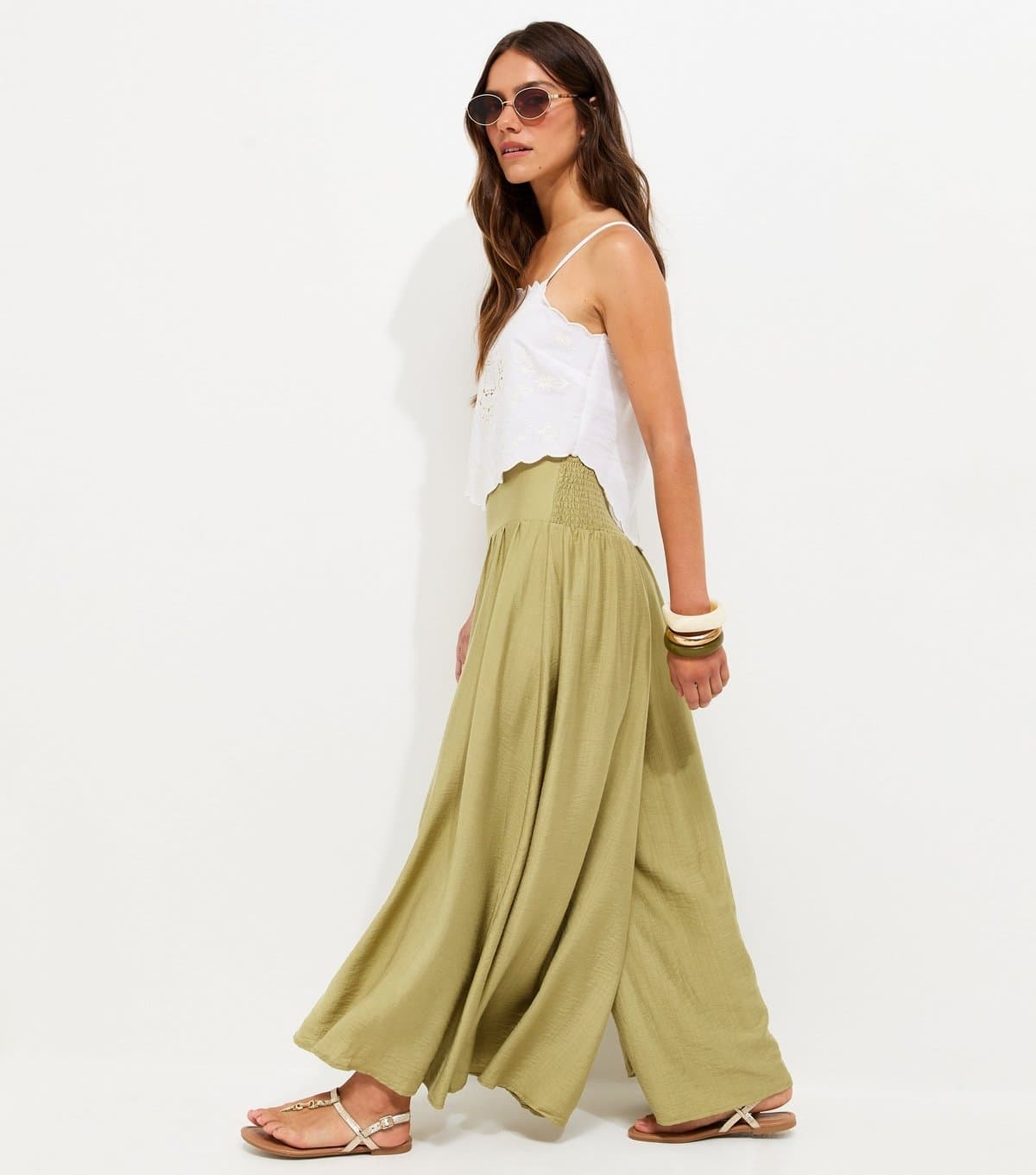 New Look Women's Petite Light Khaki Palazzo Wide Leg Trousers New Look