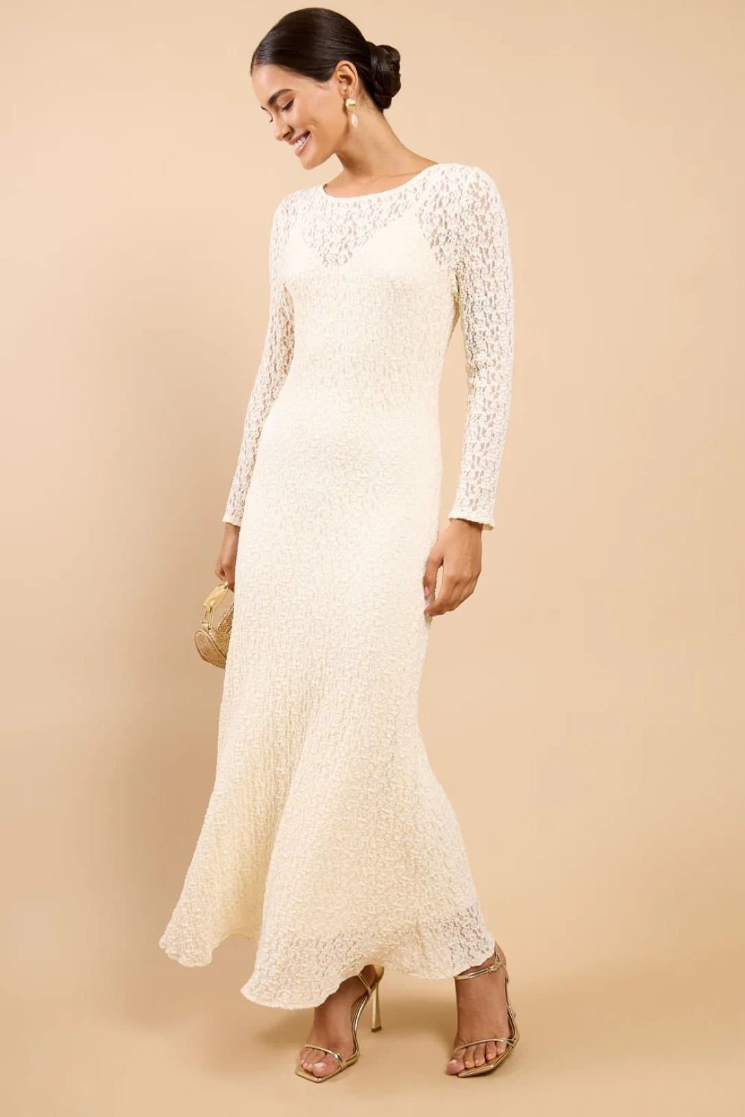 Little Mistress Little Mistress Women's Cream Textured Midaxi Dress