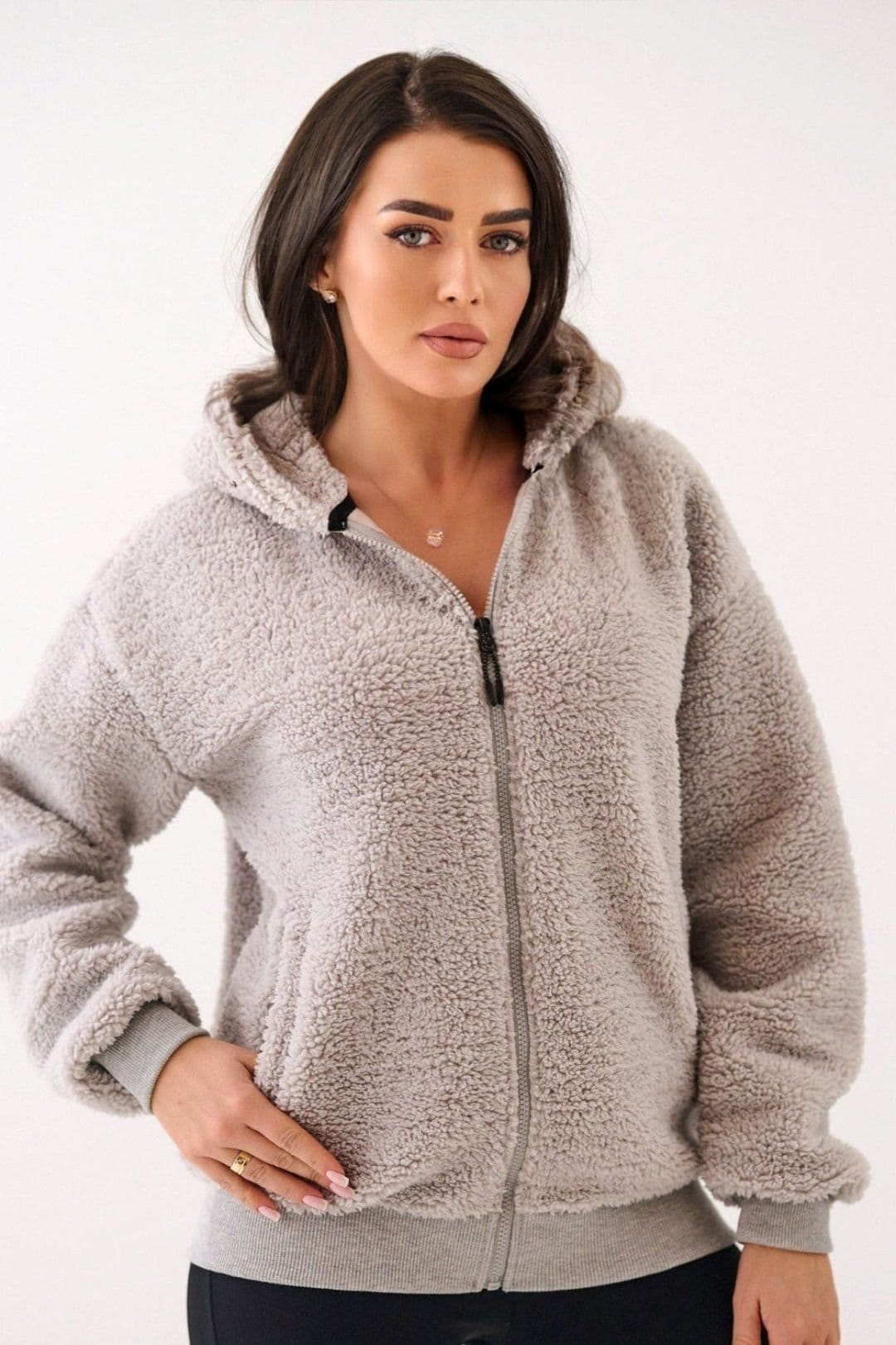 Love Lace Grey Sheep Style Hooded Zip Sweatshirt