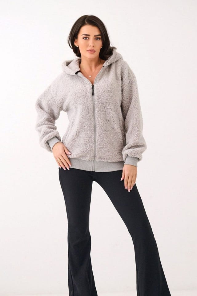 Love Lace Love Lace Women's Sheep Style Hooded Zip Casual Sweatshirt in Grey - 2