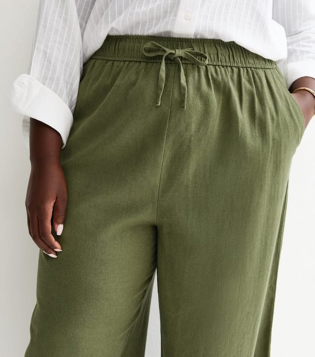 New Look Women's Plus Size Green Linen Blend Wide Leg Trouser Curves New Look - 2