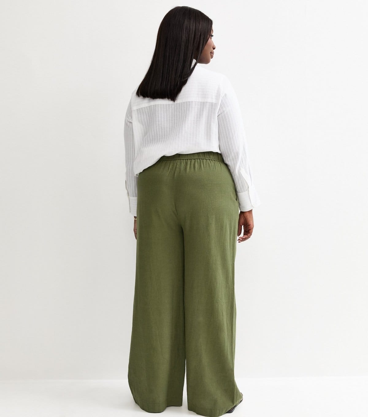 New Look Women's Plus Size Green Linen Blend Wide Leg Trouser Curves New Look - 4