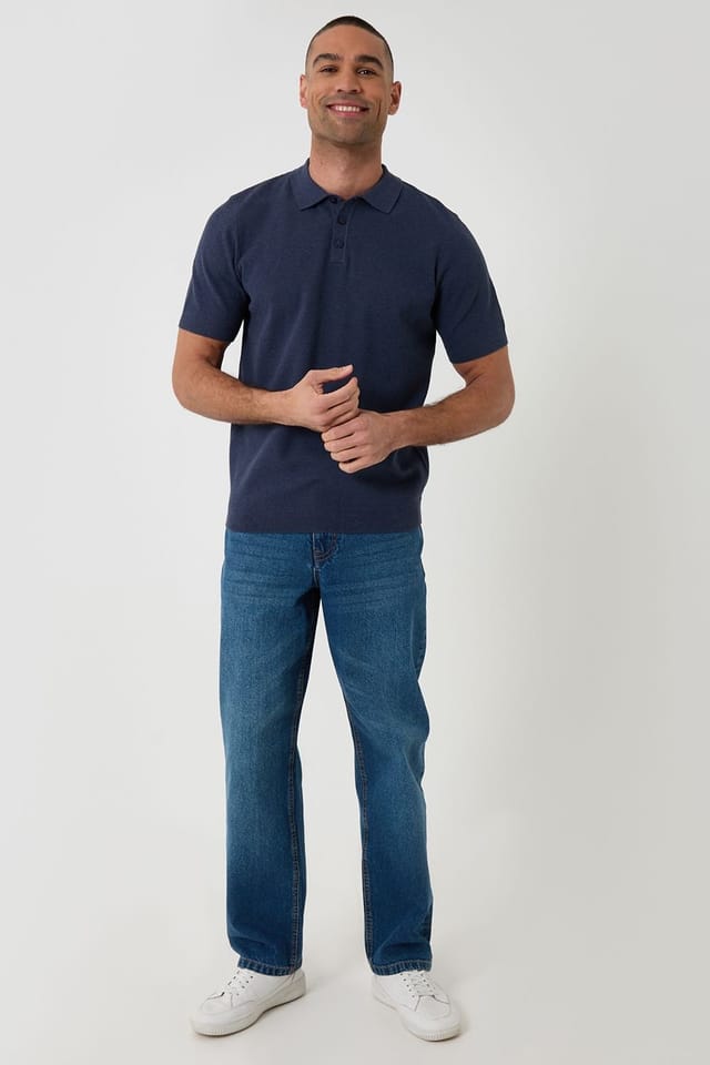 Threadbare Threadbare Men's Moss Stitch Knitted Polo in Blue - 3
