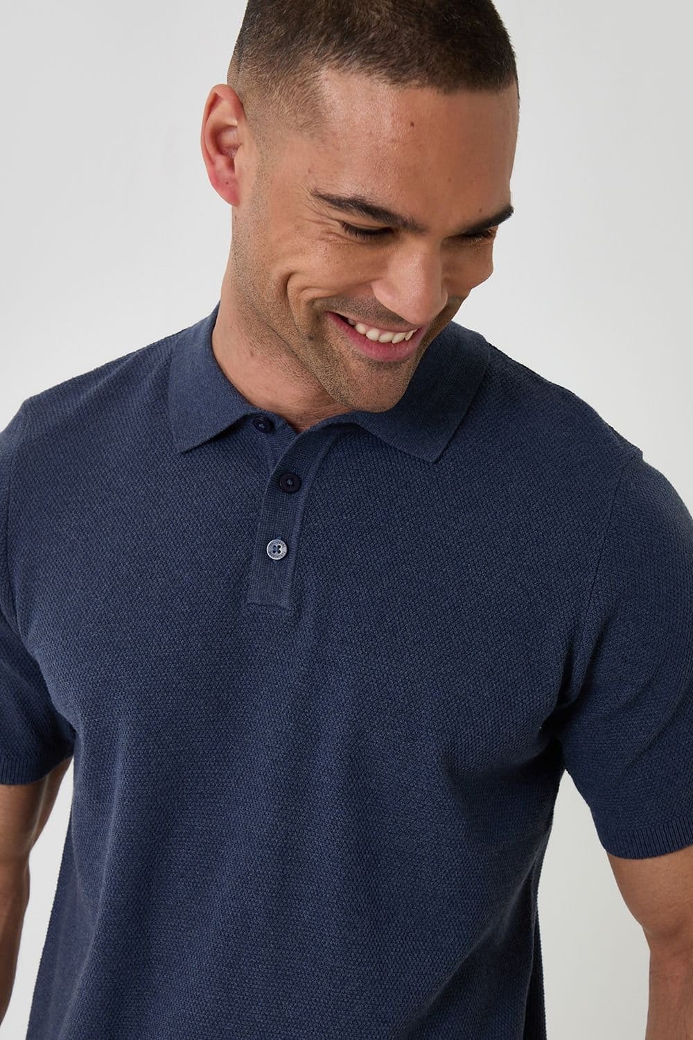 Threadbare Threadbare Men's Moss Stitch Knitted Polo in Blue - 4