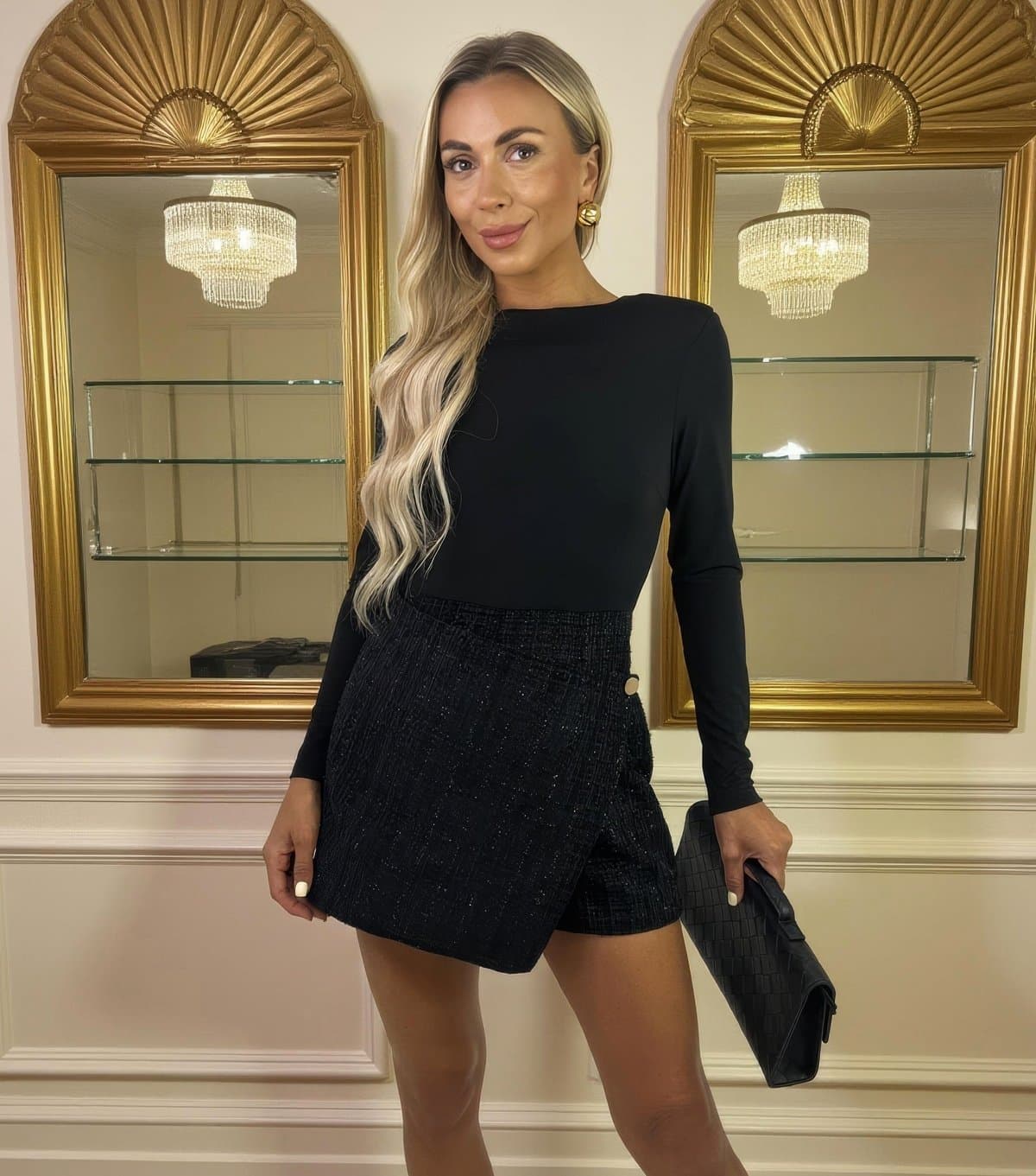 AX Paris Women's Black Long Sleeve Boucle Skirt Playsuit AX Paris New Look