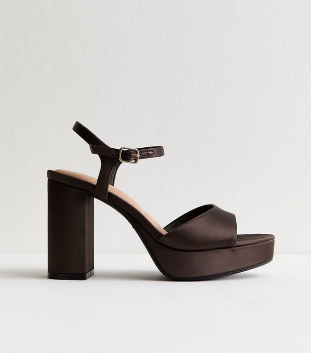 New Look Women's Brown Satin Block Heel Platform Sandals Vegan New Look - 2
