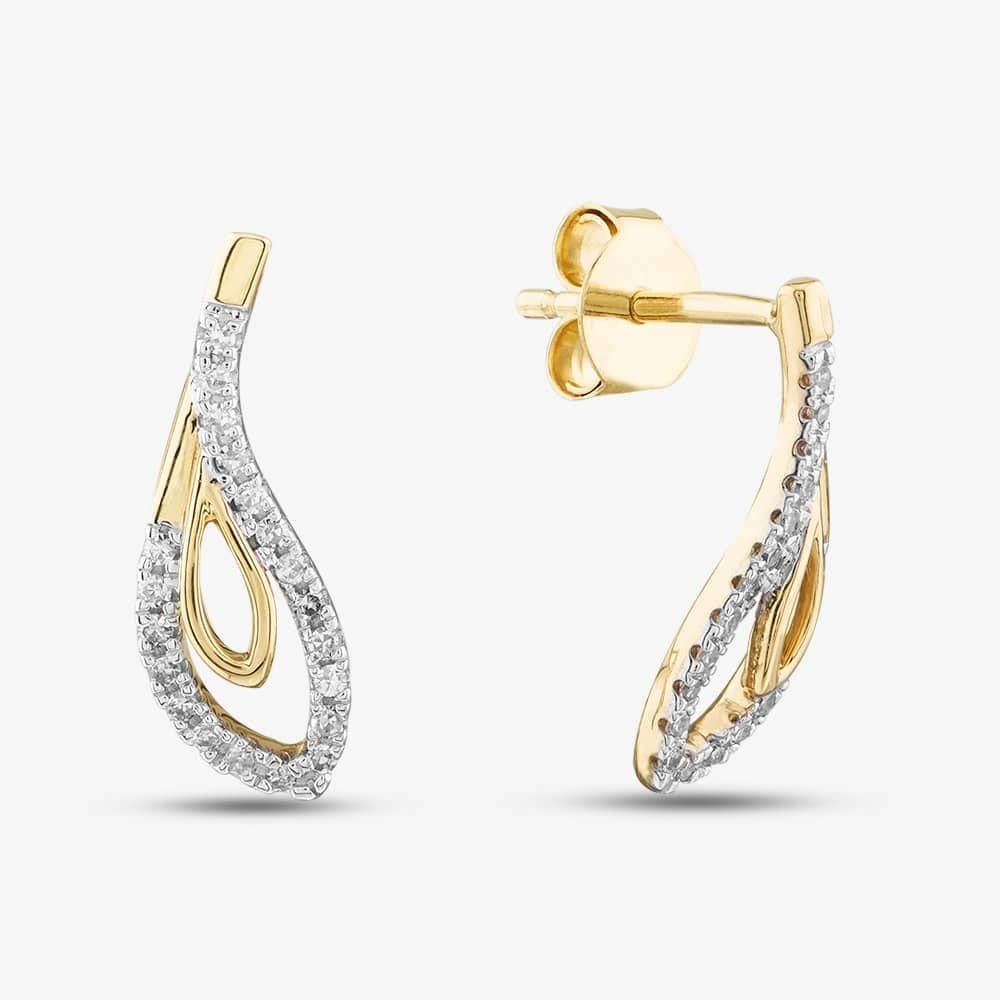 T.H.Baker T.H.Baker Women's 9ct Yellow Gold 0.15ct Brilliant Cut Diamond Tear Drop Stud Earrings THE41403-15 (YG) - 1
