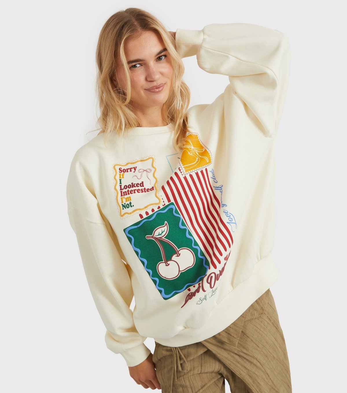 Skinnydip Women's Cream Printed Slogan Sweatshirt Skinnydip New Look - 3