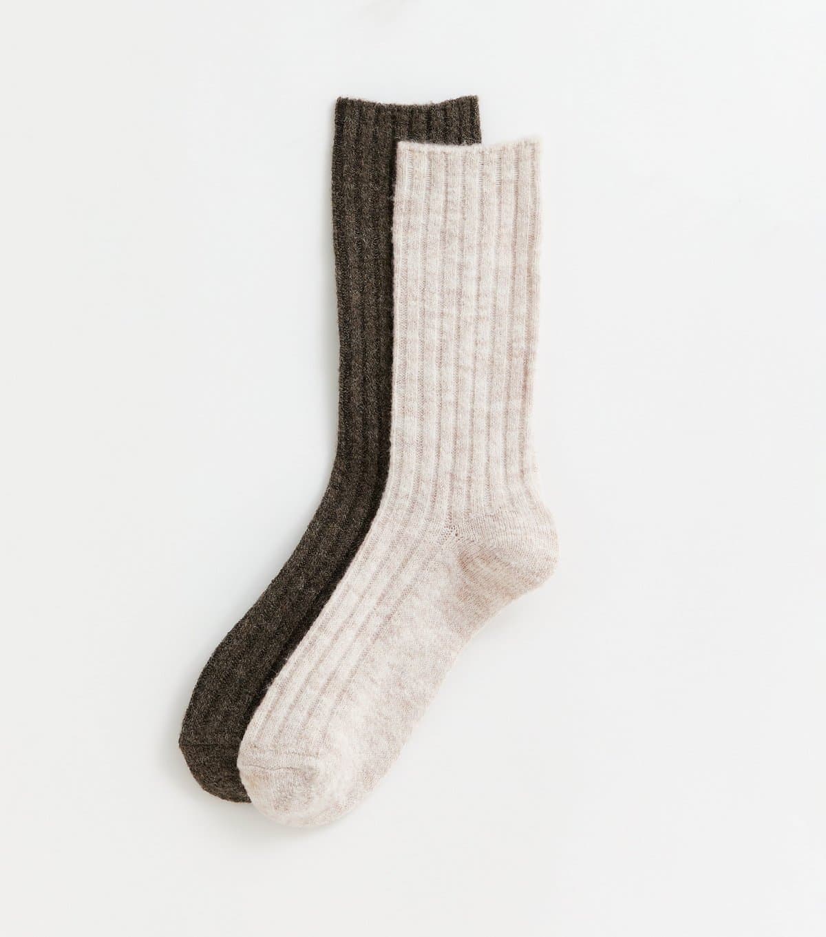 New Look Brown Pack of 2 Ribbed Knit Ankle Socks New Look