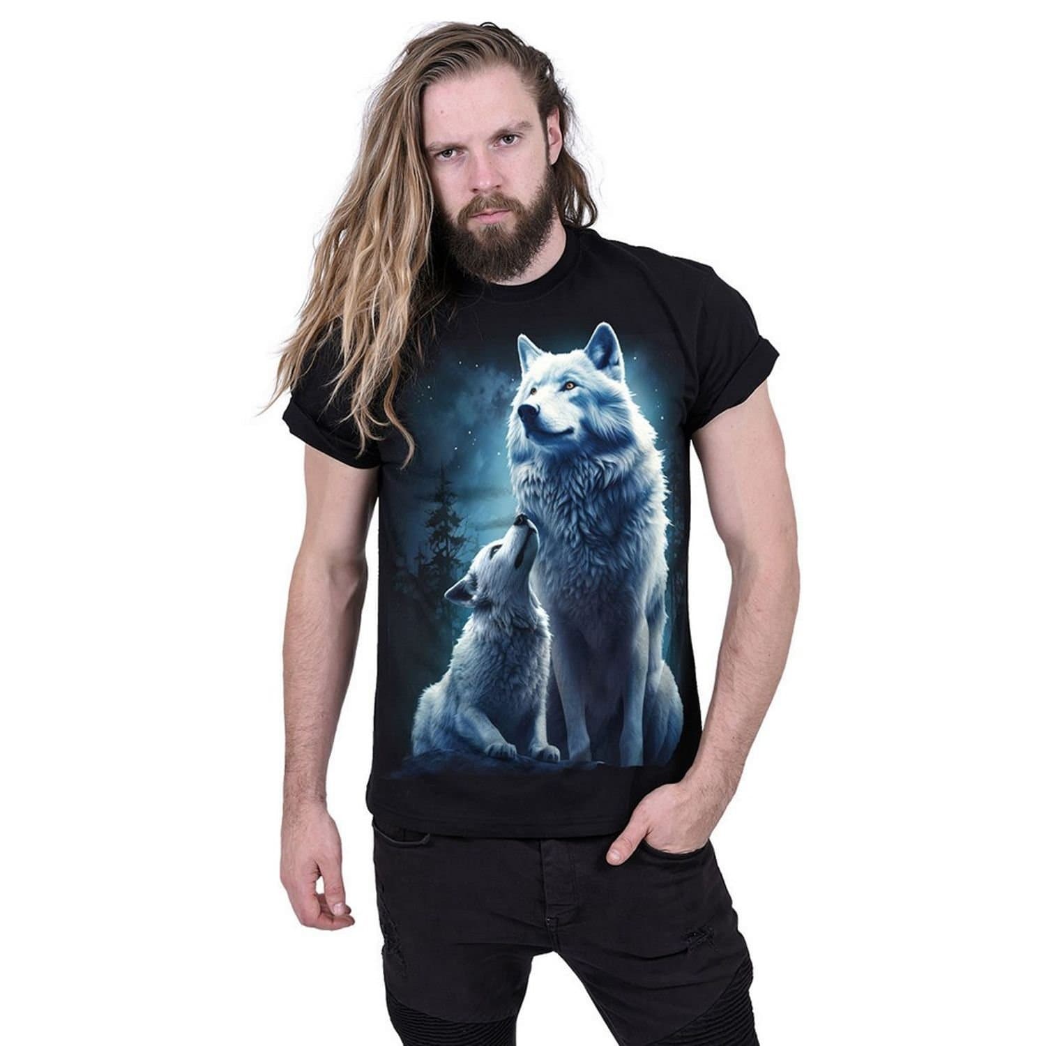 Spiral Direct Spiral Direct Men's Wolf Guardian Back Print T-Shirt in Black
