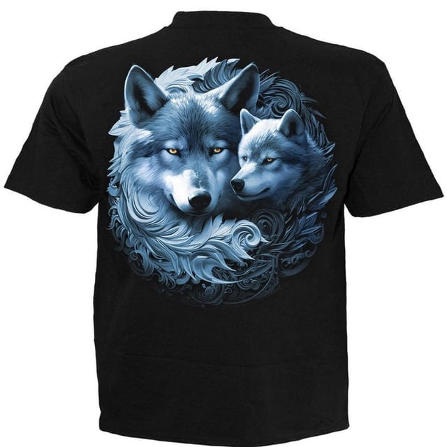 Spiral Direct Spiral Direct Men's Wolf Guardian Back Print T-Shirt in Black - 3
