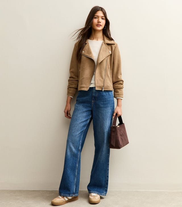 New Look Women's Tan Faux Suede Biker Jacket New Look - 2