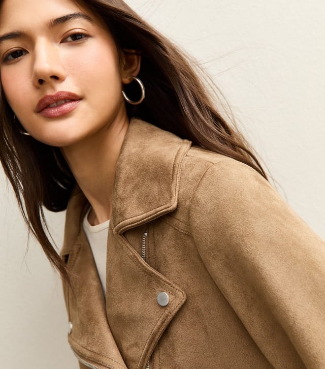 New Look Women's Tan Faux Suede Biker Jacket New Look - 3
