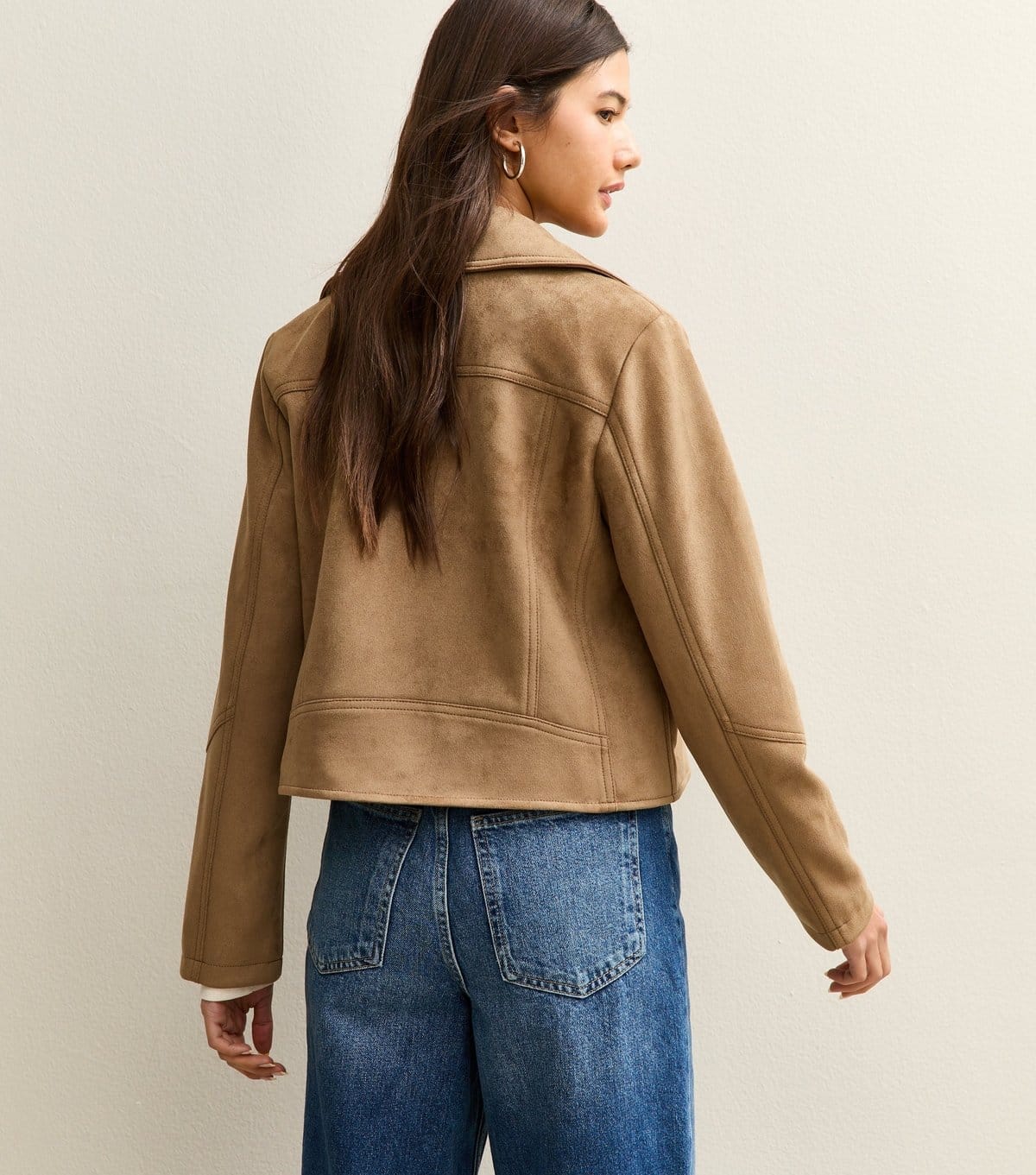 New Look Women's Tan Faux Suede Biker Jacket New Look - 4