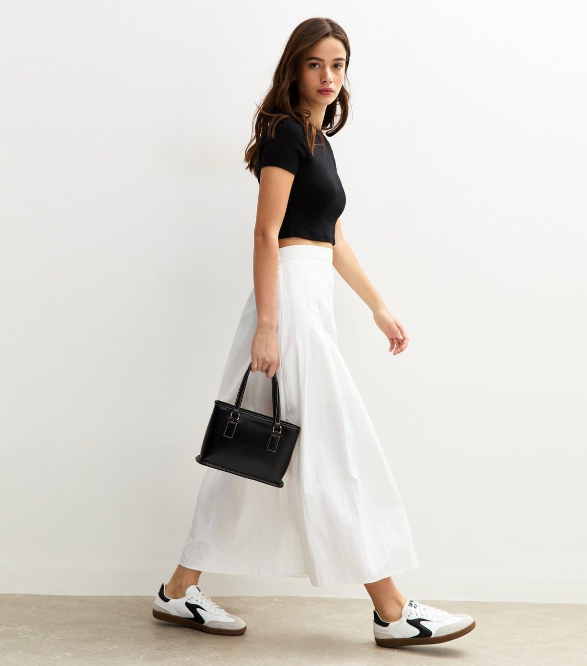 New Look New Look White Woven Pleated Midi Skirt