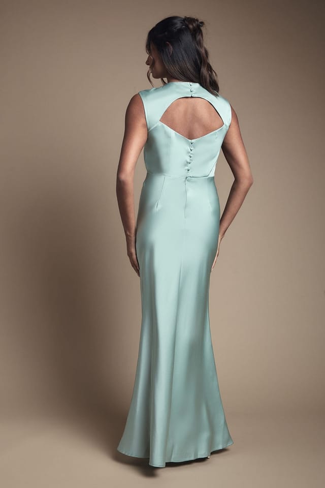 Oasis Oasis Women's Satin Open Back Detail Maxi Bridesmaid Dress in Sage - 3