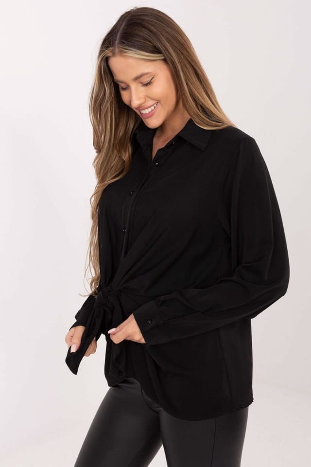 Love Lace Love Lace Women's Elegant Long Sleeve Classic Shirt with Tie in Black - 2